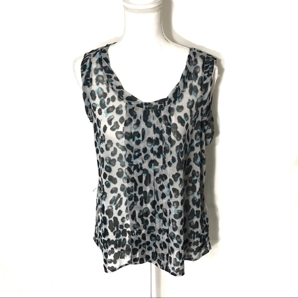 NY & Co Animal Print Tank Top Large Black Blue